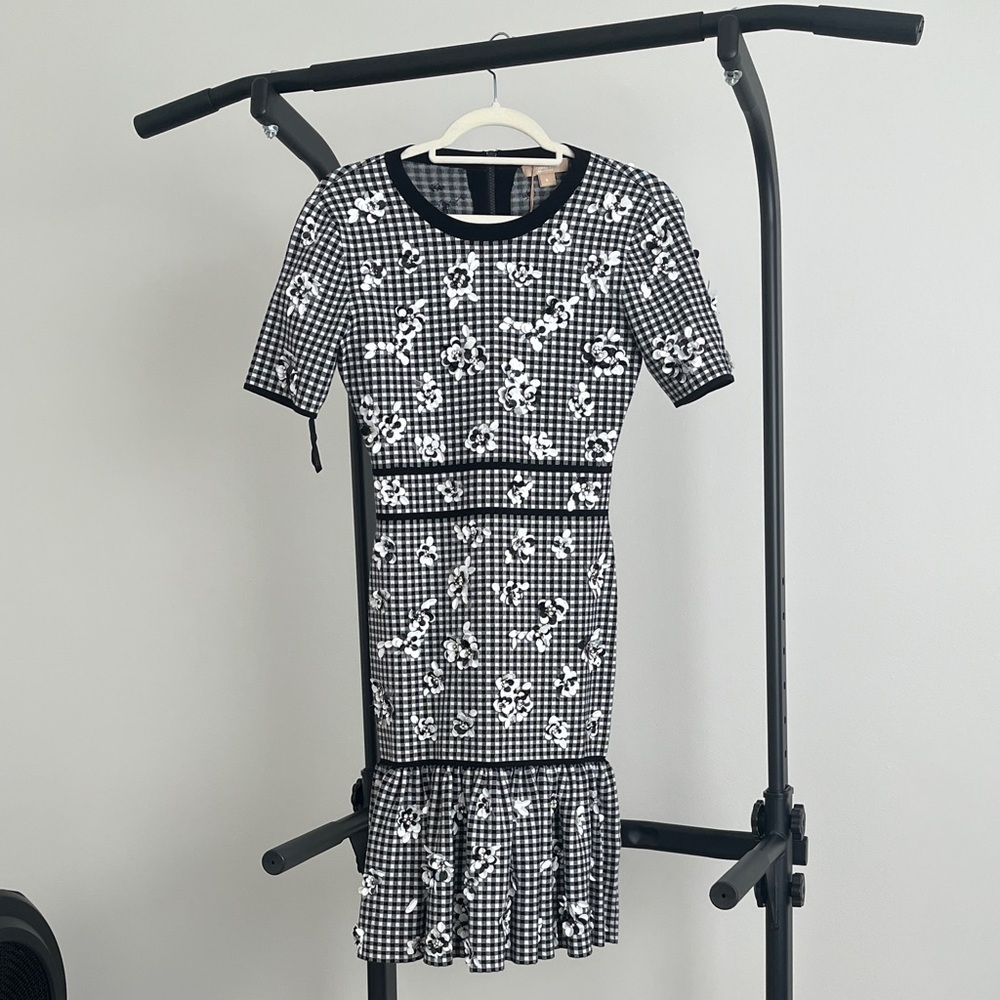 Michael Kors Collection Checkered Black and White knitted Midi Dress